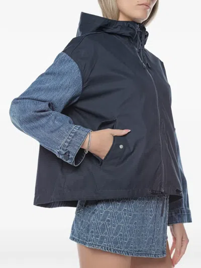 Armani Exchange Denim-panelled Hooded Jacket In Blue