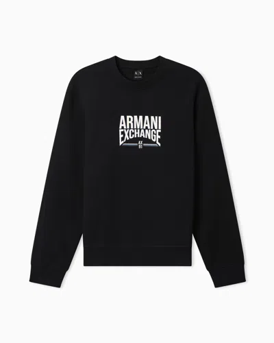 Armani Exchange Diagonal Fleece Cotton Crewneck Sweatshirt In Black