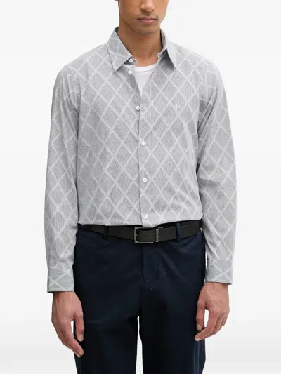Armani Exchange Diamond-pattern Striped Shirt In Gray
