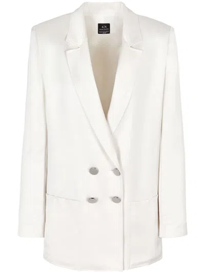 Armani Exchange Double Breasted Blazer In White