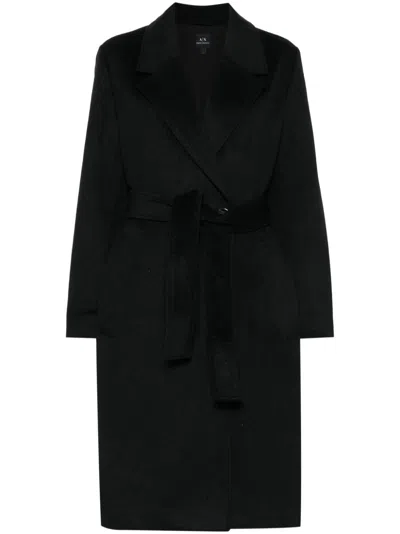 Armani Exchange Double-breasted Coat In Black