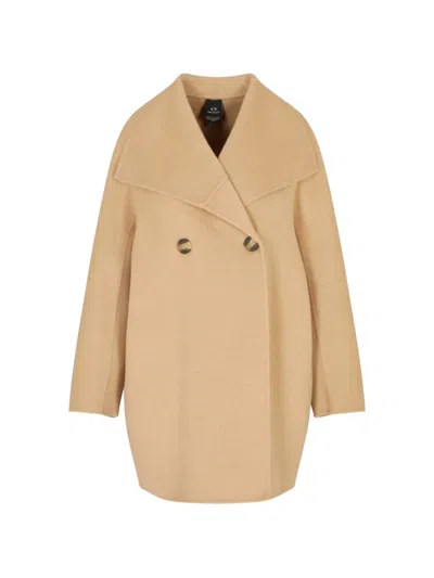 Armani Exchange Double-breasted Coat In Neutral