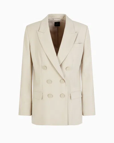 Armani Exchange Logo-patch Double-breasted Blazer In Neutrals