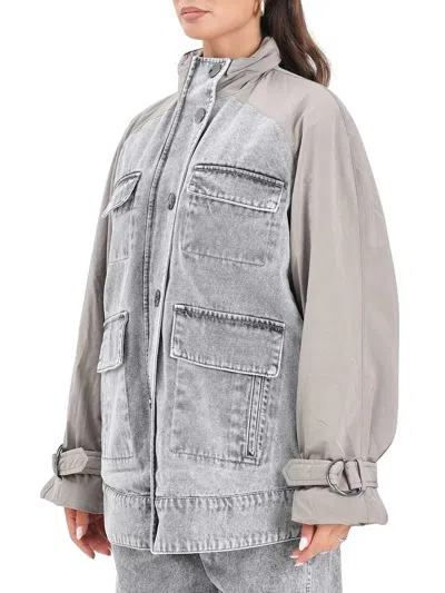 Armani Exchange Double Fabric Overcoat With Padded Interior And Relaxed Fit In Gray