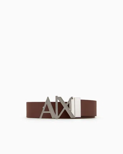 Armani Exchange Double-sided Leather Belt In Brown