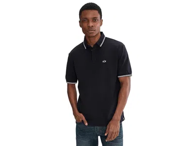 Armani Exchange Double Tipped Buttoned Up Polo Shirt In Black