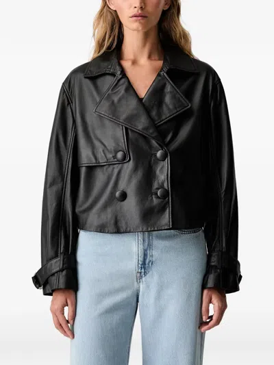 Armani Exchange Double-breasted Leather Jacket In Multi