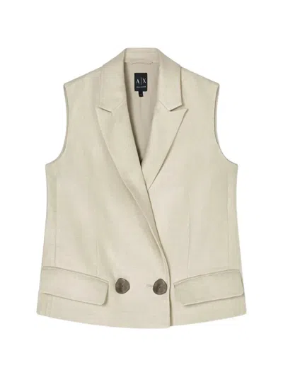 Armani Exchange Double-breasted Linen Waistcoat In Neutral