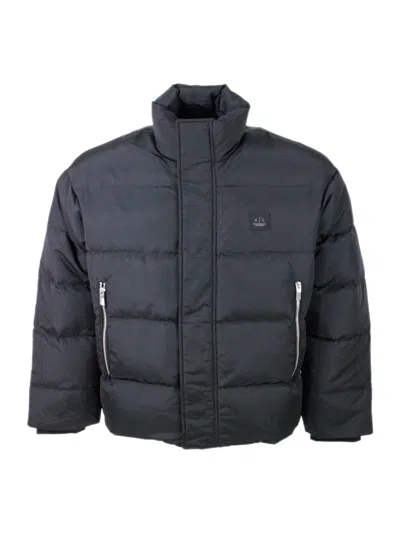 Armani Exchange Tech Fabric Coat In Black