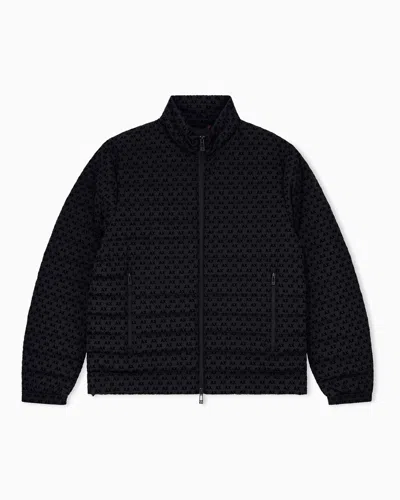 Armani Exchange Down Jacket In All-over Flocked Nylon In Black