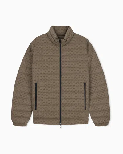 Armani Exchange Down Jacket In All-over Flocked Nylon In Brown