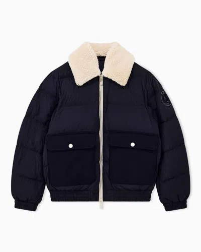 Armani Exchange Down Jacket Nylon With Virgin Wool Blend In Blue