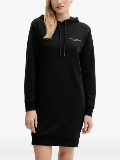 Armani Exchange Drawstring Hooded Mini Dress In Black