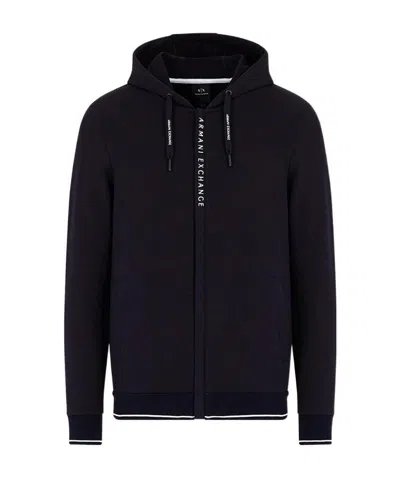 Armani Exchange Drawstring Zipped Hoodie In Black