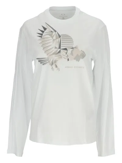 Armani Exchange Eagle-print Long-sleeve T-shirt In White