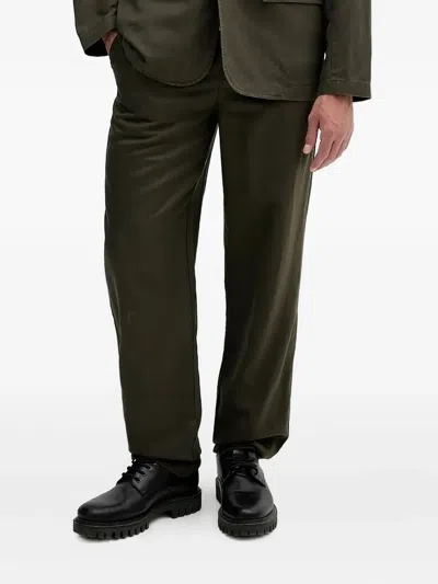 Armani Exchange Elasticated-waist Straight-leg Trousers In Green