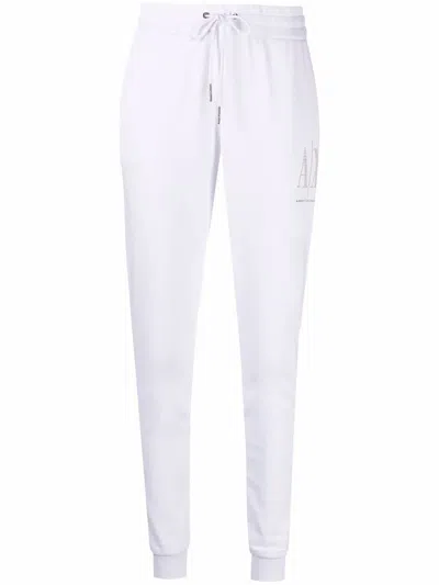 Armani Exchange Embellished-logo Sweatpants In Weiss