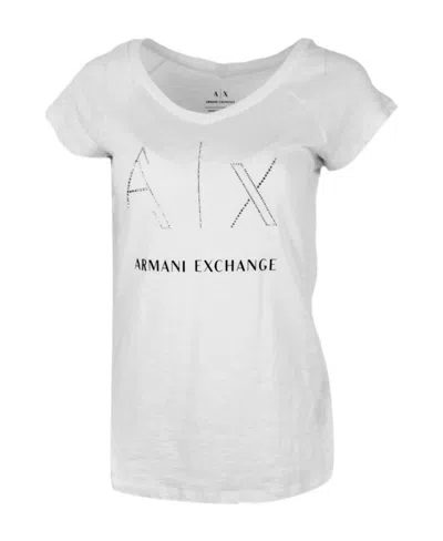 Armani Exchange Embellished V-neck T-shirt In White
