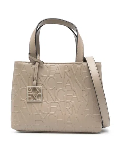 Armani Exchange Embossed-logo Faux-leather Tote Bag In Neutrals