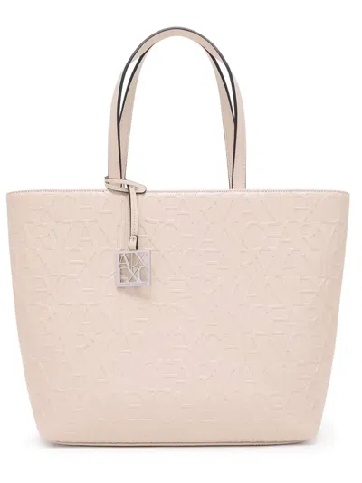Armani Exchange Embossed-logo Pattern Tote Bag In Neutrals
