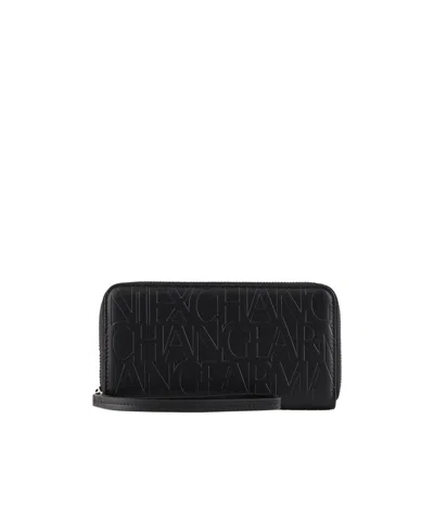 Armani Exchange Embossed Logo Zip-around Wallet In Black