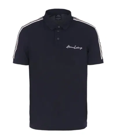 Armani Exchange Embroidered-logo Cotton Polo Shirt In Black