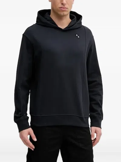 Armani Exchange Embroidered-logo Hoodie In Blue