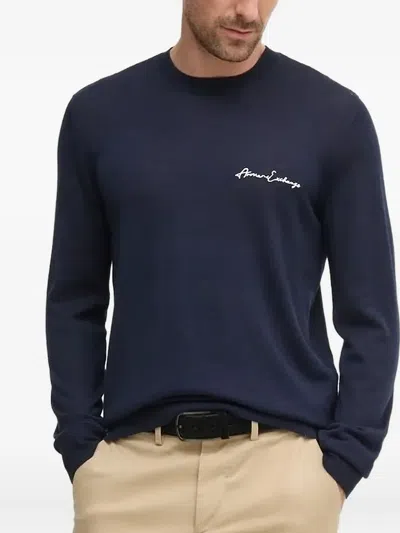 Armani Exchange Embroidered-logo Sweater In Blue