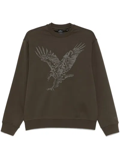 Armani Exchange Embroidered-logo Sweatshirt In Green