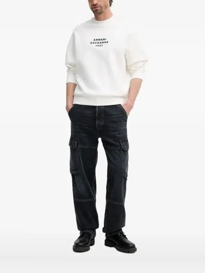 Armani Exchange Embroidered Long-sleeve Sweatshirt In White