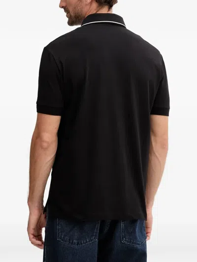 Armani Exchange Embroidered Trim Polo Shirt In Black