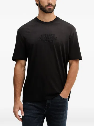 Armani Exchange Embroidered-logo T-shirt In Black