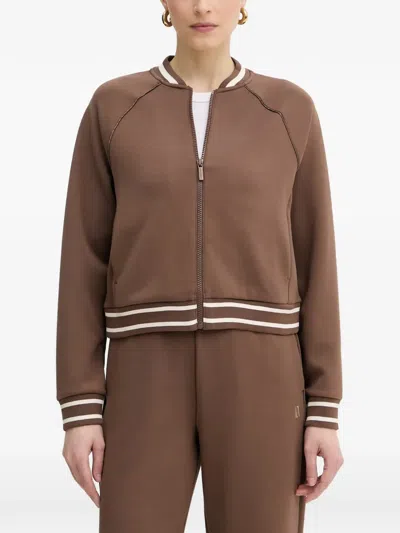 Armani Exchange Embroidered-logo Zip-up Sweatshirt In Brown