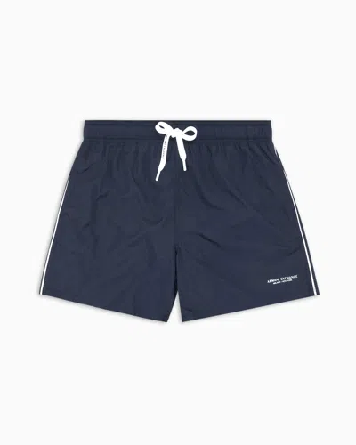 Armani Exchange Fabric Swim Boxer With Logo In Navy Blue