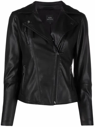 Armani Exchange Faux Leather Biker Jacket In Black