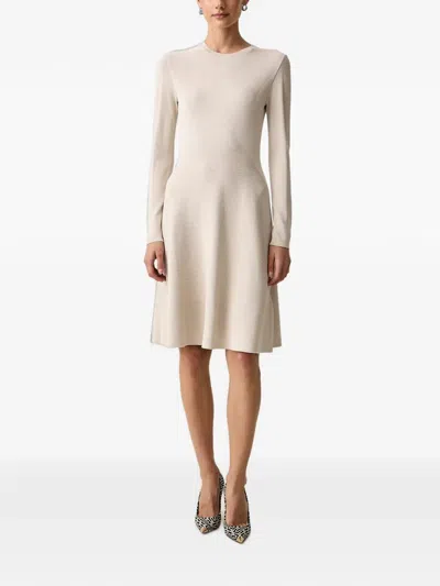 Armani Exchange Fine-knit Long-sleeve Midi Dress In Neutral