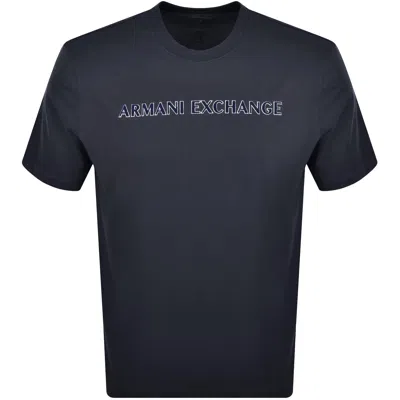 Armani Exchange Flocked Logo T Shirt Navy