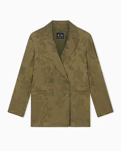 Armani Exchange Leaf-print Double-breasted Blazer In Green