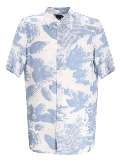 Armani Exchange Floral-print Shirt In Blue
