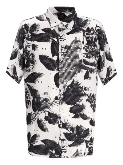 Armani Exchange Floral-print Short-sleeved Shirt In White