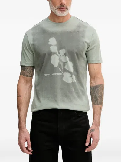 Armani Exchange Floral-print Logo-print T-shirt In Green