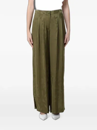 Armani Exchange Floral-print Satin Trousers In Green