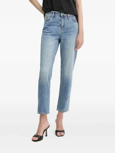 Armani Exchange Frayed-hem Jeans In Blue
