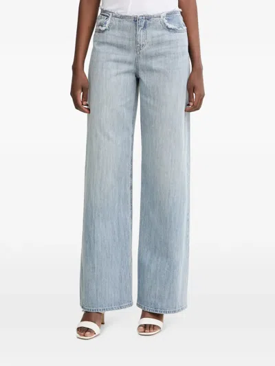Armani Exchange Frayed-edge Wide-leg Jeans In Blue