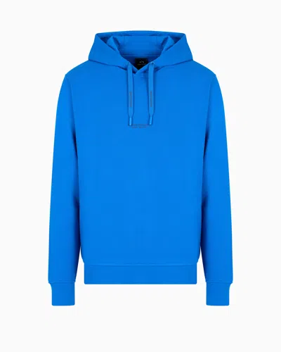 Armani Exchange French Terry Cotton Hoodie With Logo In Blue