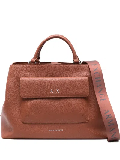 Armani Exchange Front-pocket Tote Bag In Brown