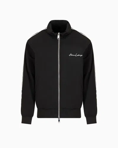 Armani Exchange Official Store Full Zip Blouson In Crinkle Fabric With Logo On The Chest In Black