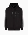 Armani Exchange Full Zip Sweatshirt In Bonded Cotton With Bands On The Sleeves In Black