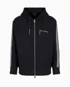 Armani Exchange Full Zip Sweatshirt In Bonded Cotton With Bands On The Sleeves In Blue