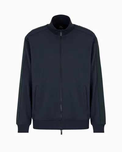 Armani Exchange Full Zip Sweatshirt With Logo Bands In Blue